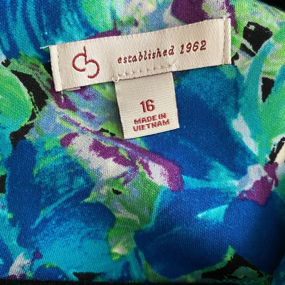 NWT Scuba Fit & Flare Dress Floral Back Zip Blue Black size 16 - Picture 10 of 14